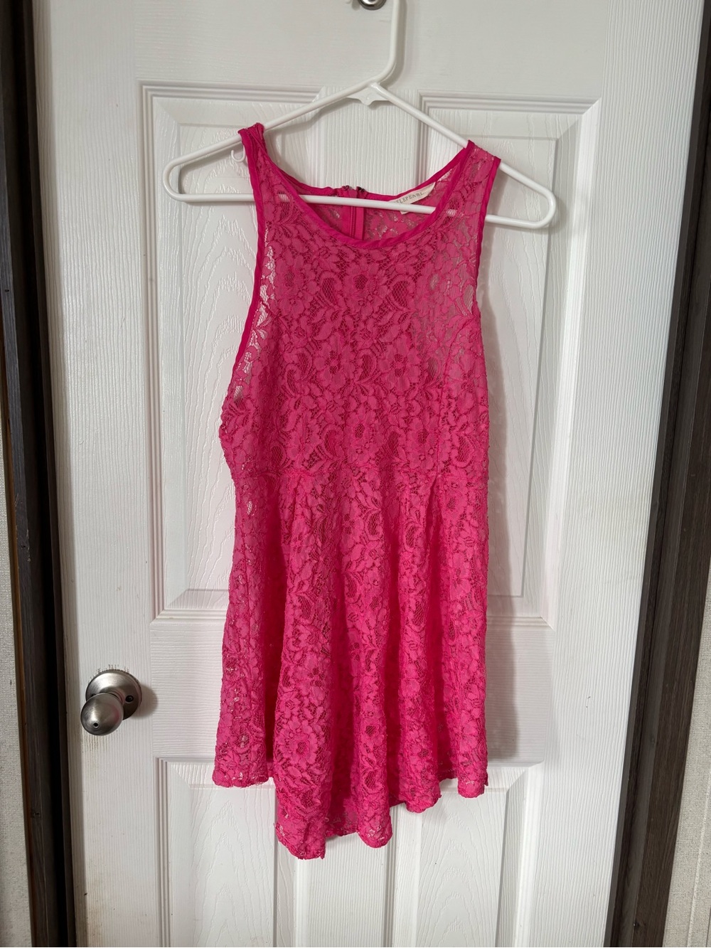 Hot Pink Lace Sleeveless Skater Dress